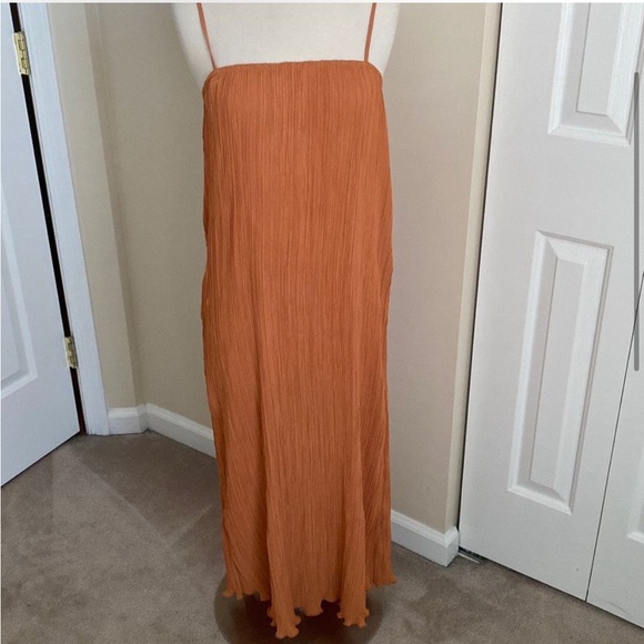 Madewell The Goldie Dress in Plissé Sunset Haze Orange Size 0 - Picture 3 of 8